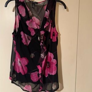 INC International Concepts Black and Pink Floral Sleeveless Top